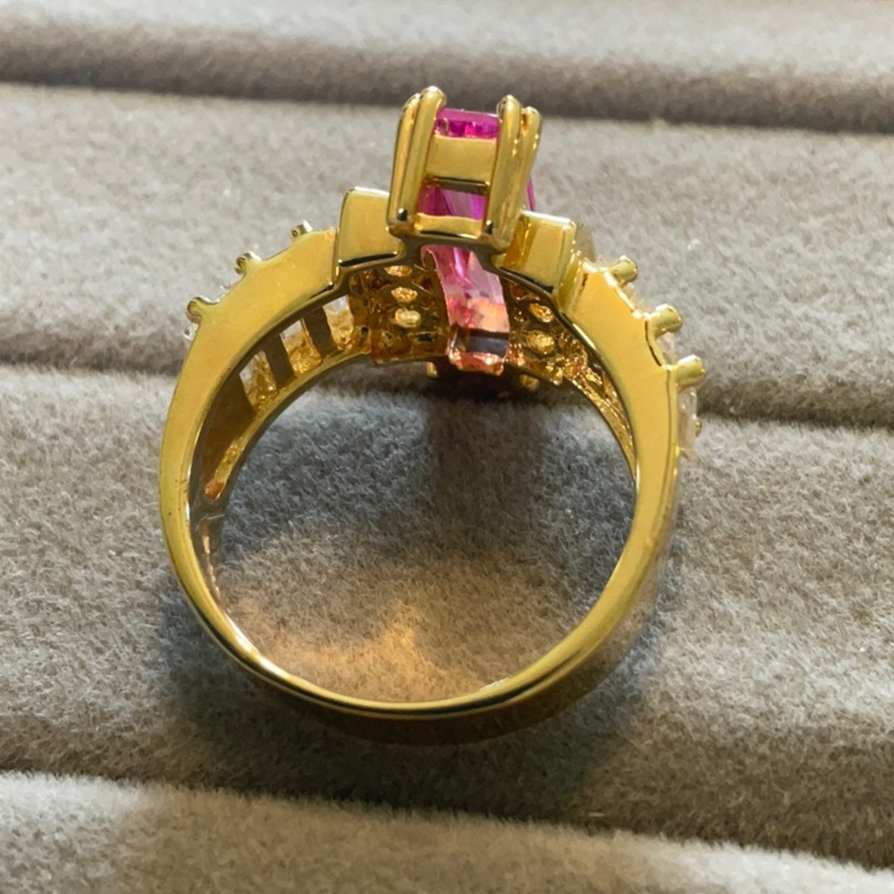 Pink & White Cubic Zirconia Gold Vermeil Sterling Silver Ring - Picture 5 of 5